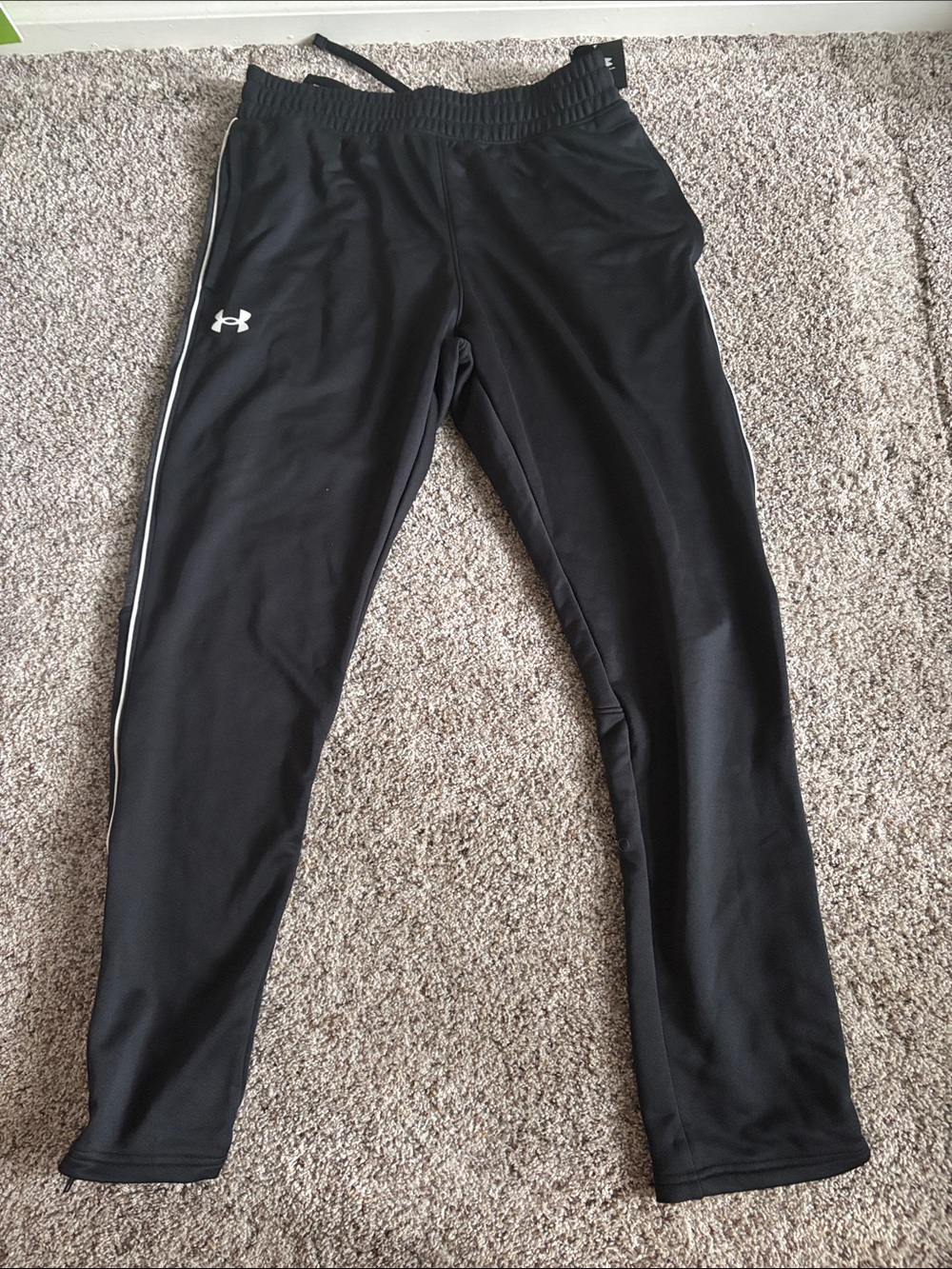 Under Armour Black Track Pants with White Side Piping